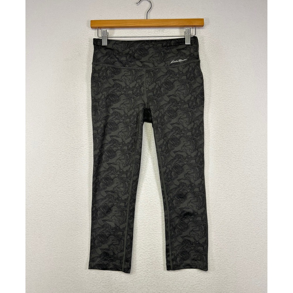 Gorpcore Eddie Bauer Womens XS Grey Topographic‎ Print Capri Activewear Leggings